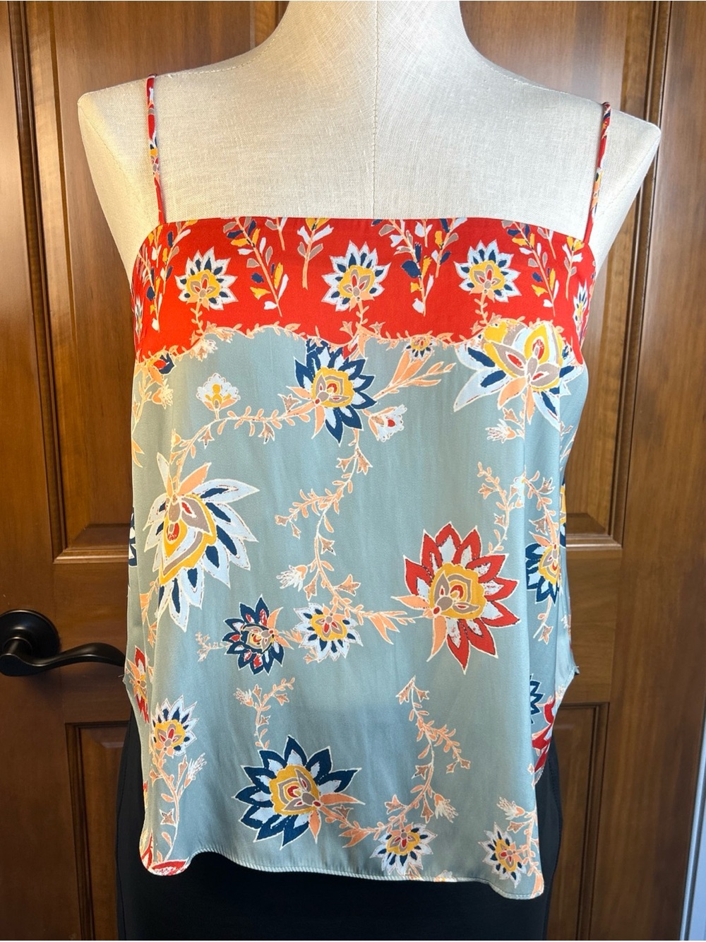 FP Movement by Free People Red and Light Blue silky Floral Camisole